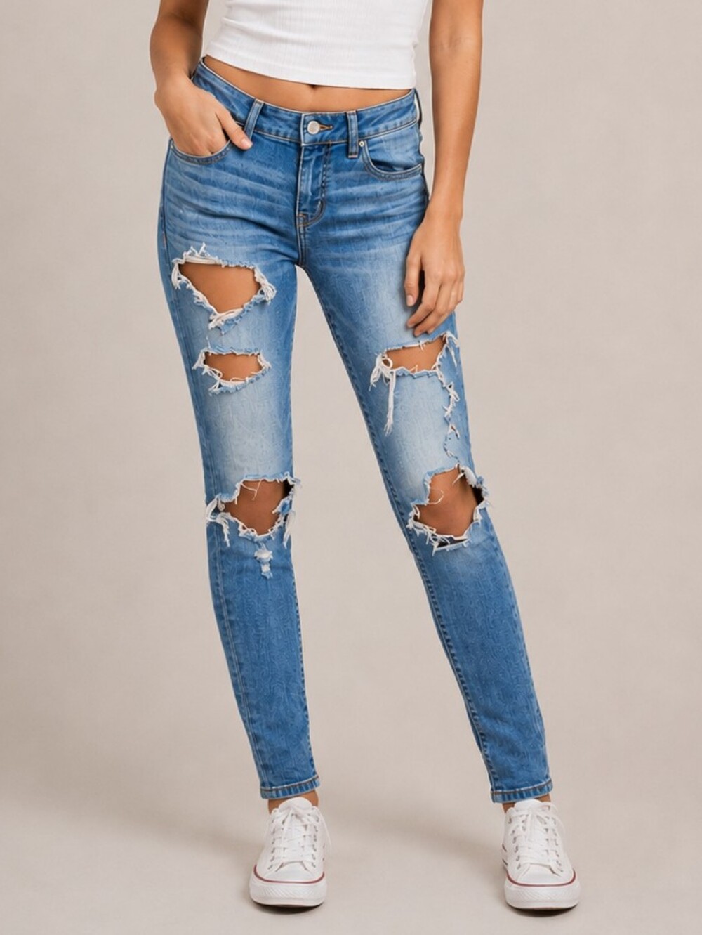 American Eagle Distressed Skinny Jeggings Medium Blue Women's Size 4 Ripped Y2K